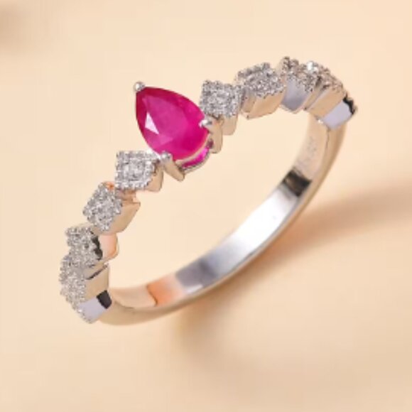 Montepuez Ruby and White Zircon Art Deco Ring - Picture 3 of 5